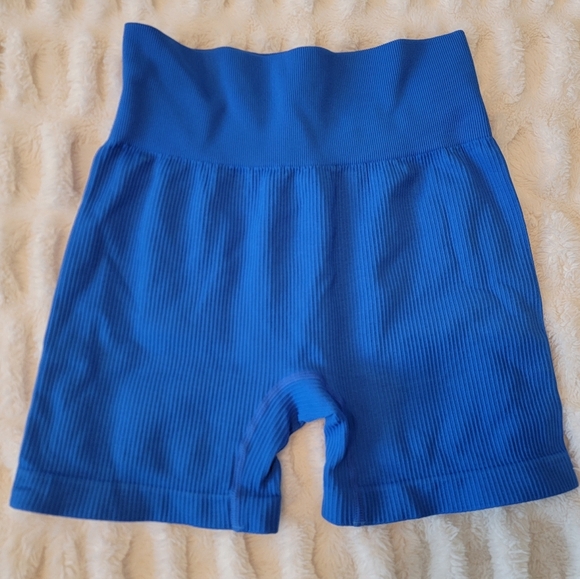 OQQ Blue Ribbed High-Waisted Shorts - Picture 2 of 5
